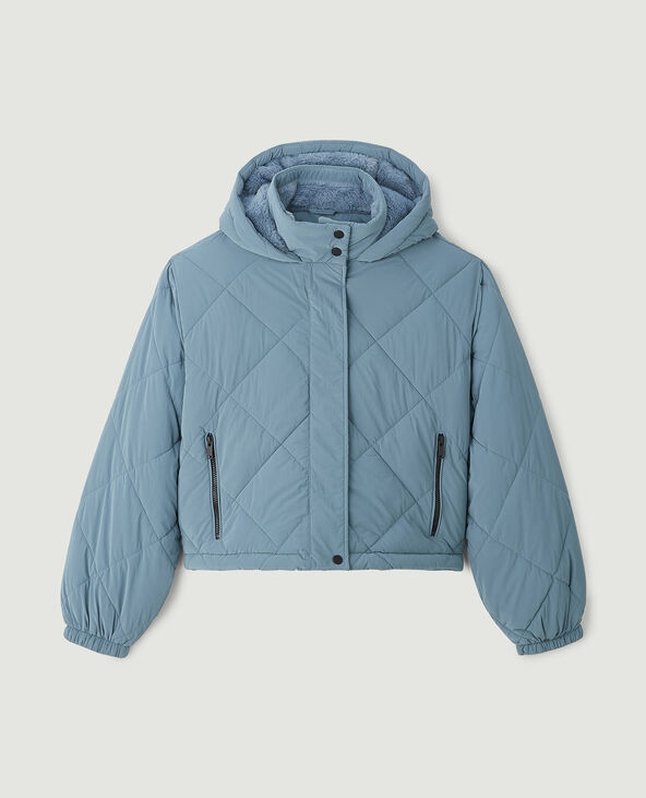 Doudoune cropped avec capuche fourrée bleu - Pimkie