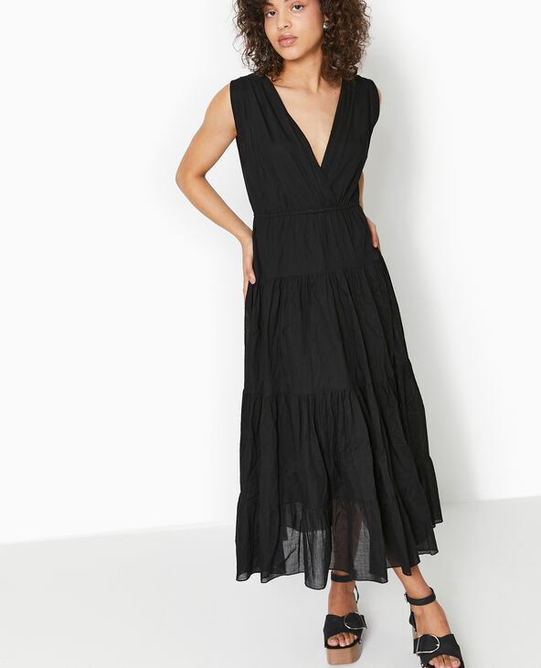 Robe longue et évasée en voile de coton noir - Pimkie
