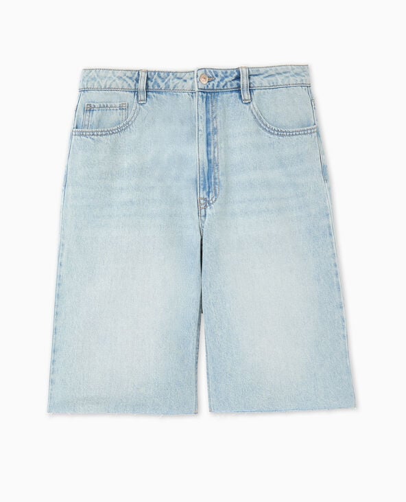 Bermuda large en jean taille basse bas coupés bleu - Pimkie