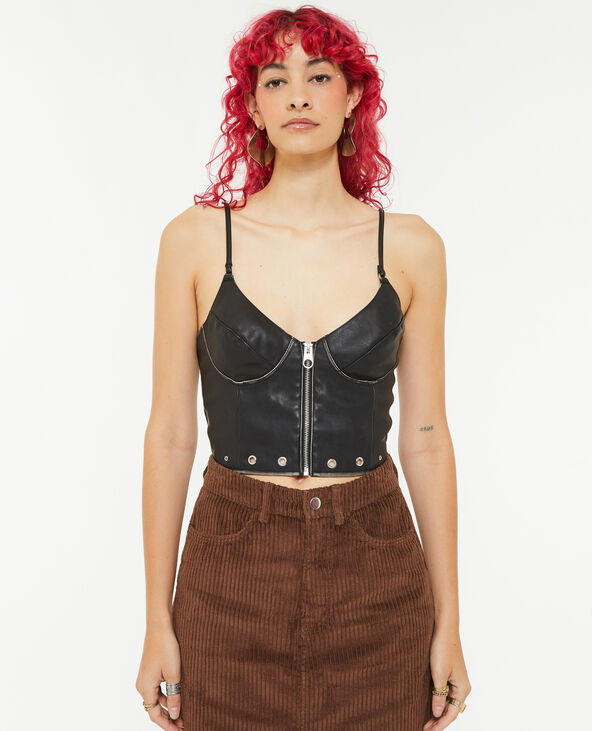 Brassière en simili cuir avec œillets métalliques noir - Pimkie