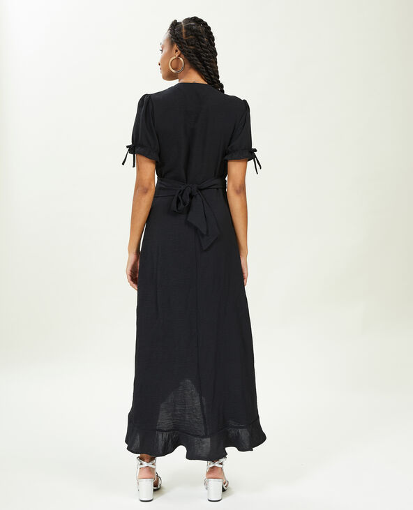 Robe longue porte-feuille avec volants noir - Pimkie