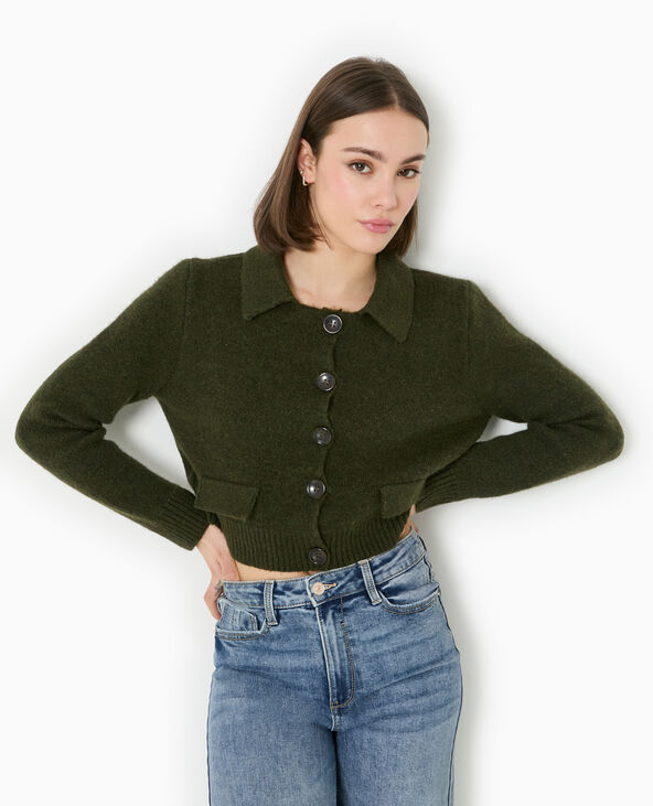 Gilet court avec col vert kaki - Pimkie