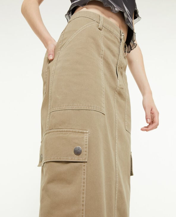 Jupe longue en toile avec surpiqûres vert kaki - Pimkie