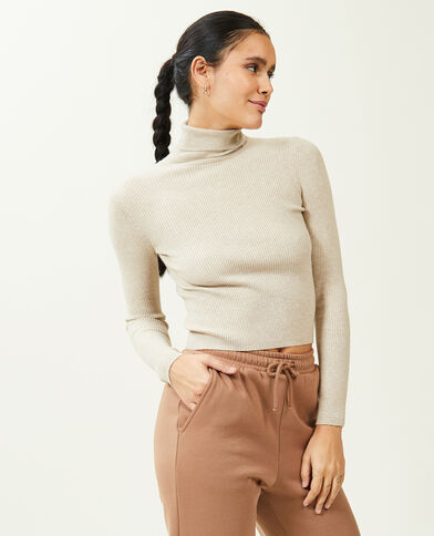 Pull col roulé maille côtelée beige - Pimkie