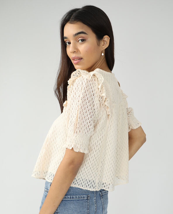 Blouse en dentelle et guipure taupe - Pimkie