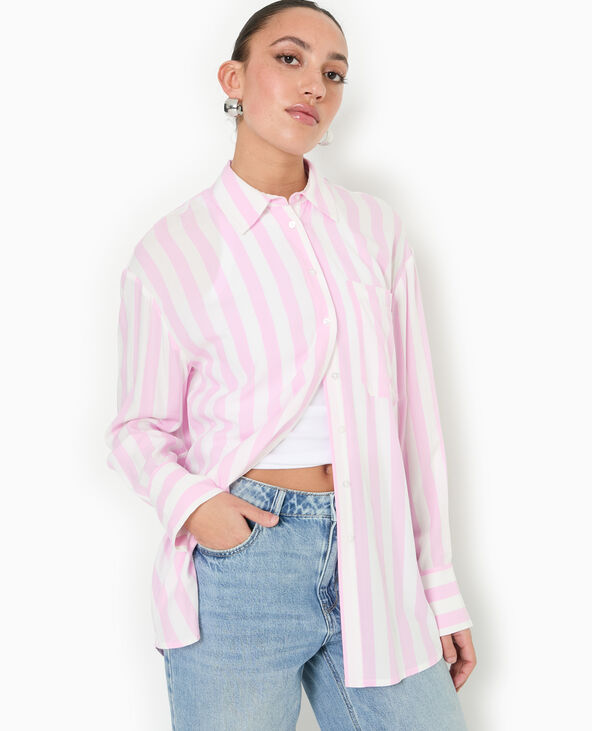 Chemise rayée oversize en tissu fluide rouge - Pimkie
