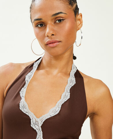 Top dos-nu court avec dentelle marron - Pimkie