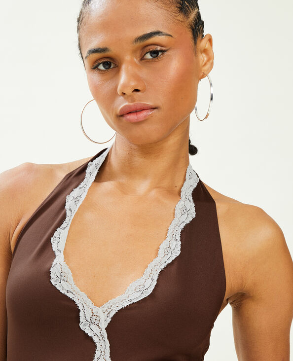Top dos-nu court avec dentelle marron - Pimkie