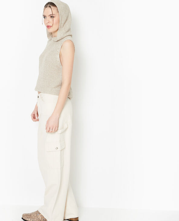 Pull sans manches avec capuche beige - Pimkie