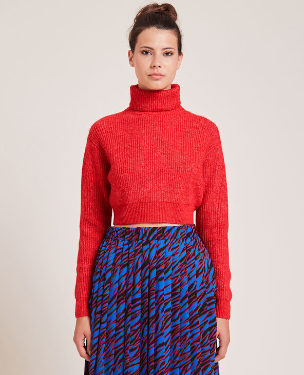 Pull cropped col roulé rouge - Pimkie