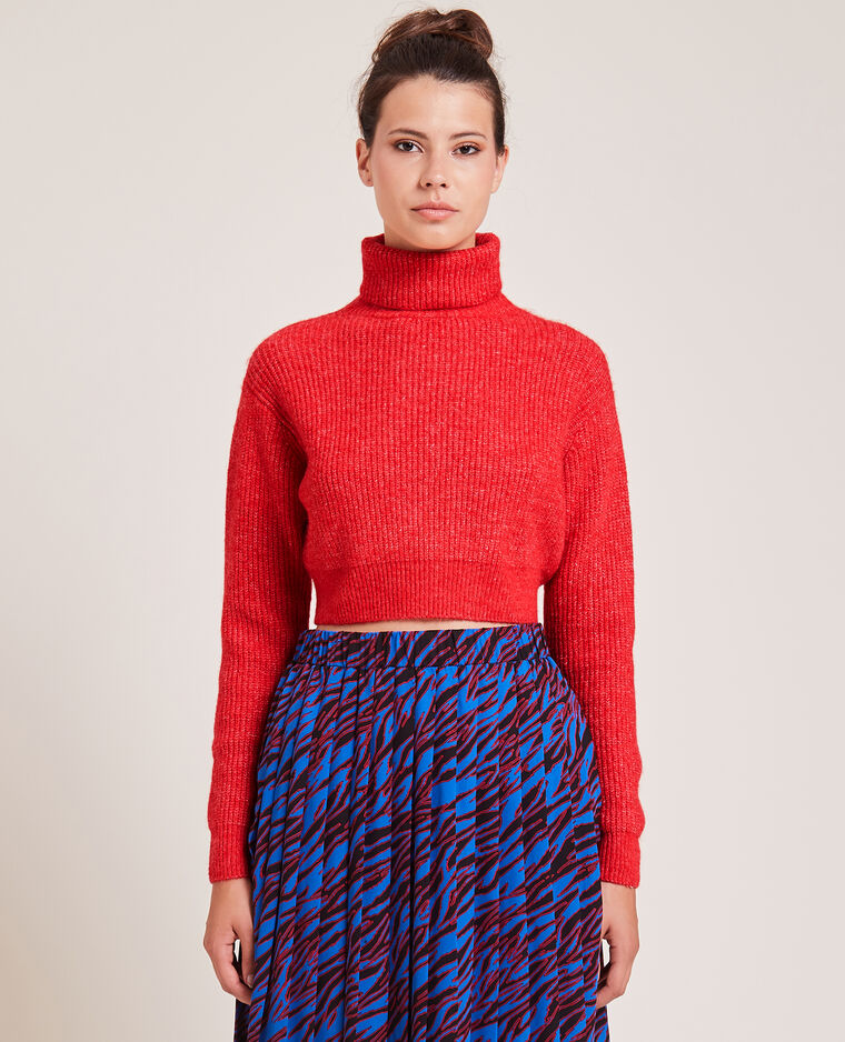 Pull cropped col roulé rouge - Pimkie