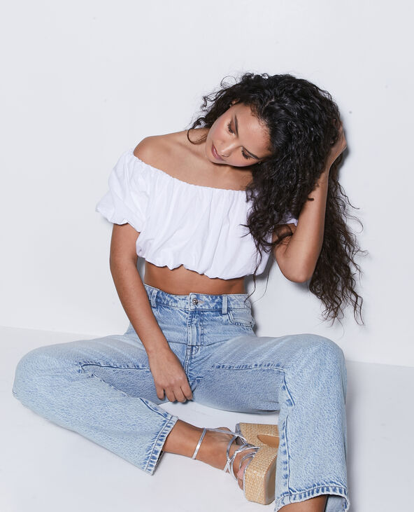 Top court avec encolure Bardot blanc - Pimkie
