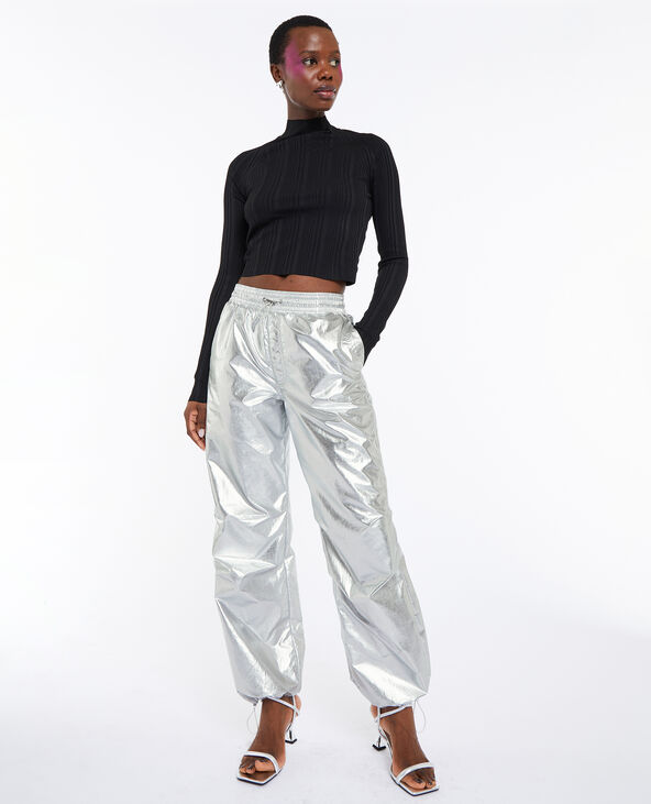 Pantalon parachute avec liens élastiqués argenté - Pimkie