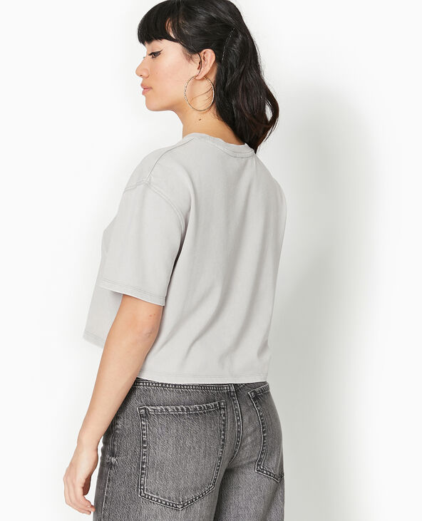 T-shirt court en coton épais effet délavé gris clair - Pimkie