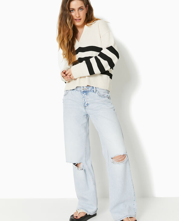 Pull rayé col polo blanc - Pimkie