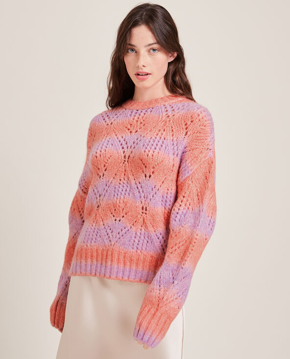 Pull bicolore maille ajourée rose fuchsia - Pimkie