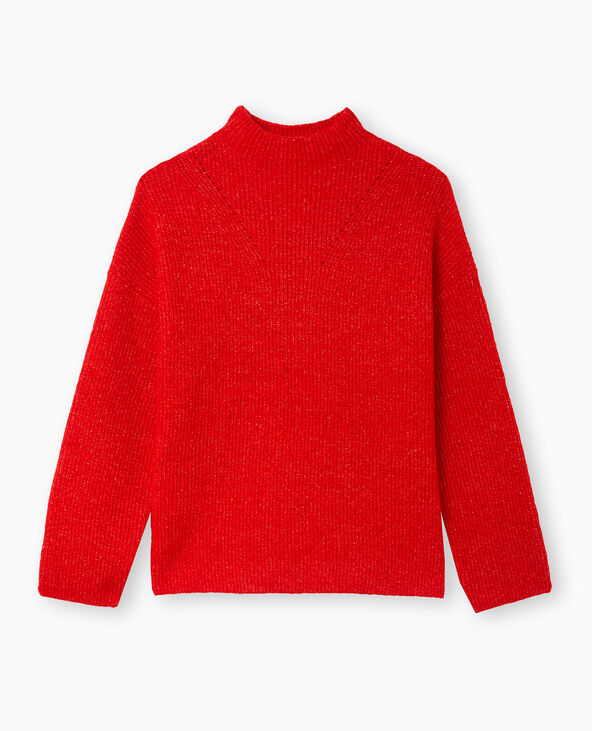 Pull col montant avec jeu de mailles rouge - Pimkie