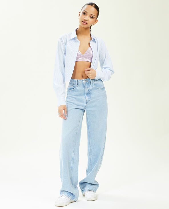 Chemise cropped manches longues rayures bleu - Pimkie