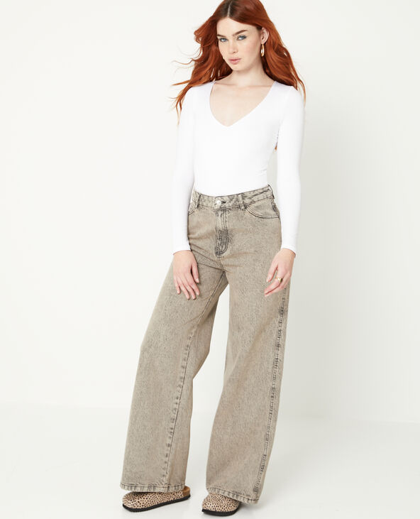 Jean wide taille haute marron chiné - Pimkie