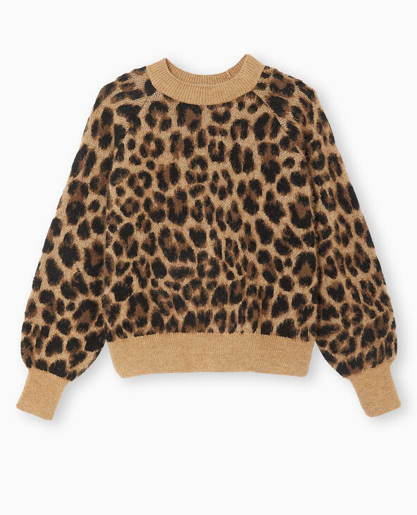 Pull en maille poilue motif léopard marron - Pimkie