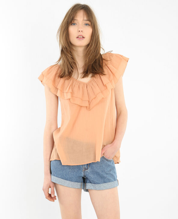 Top volant croisillons dos vieux rose - Pimkie