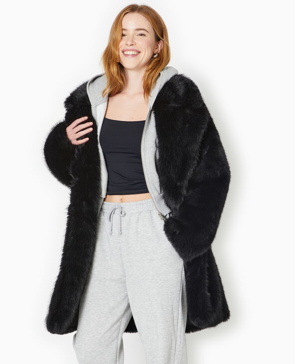 Manteau en fausse fourrure noir - Pimkie