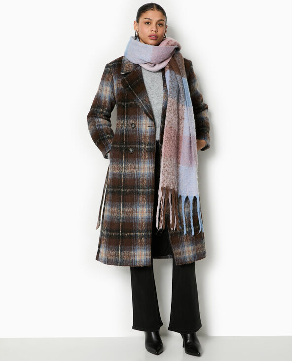 Manteau long à carreaux effet drap de laine marron - Pimkie