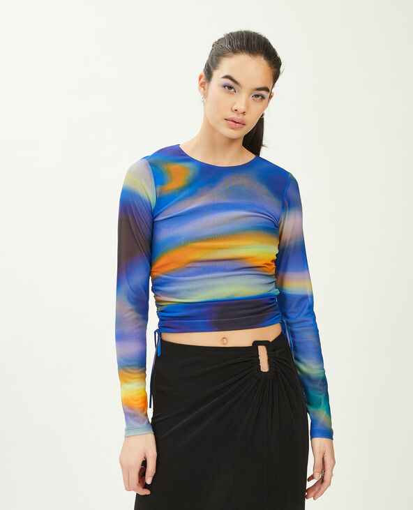 Top micro-mesh avec liens coulissants bleu électrique - Pimkie