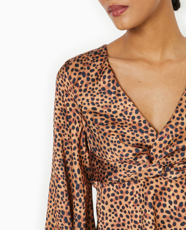 Blouse en tissu satiné motif léopard marron - Pimkie