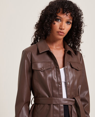 Chemise longue en simili marron - Pimkie