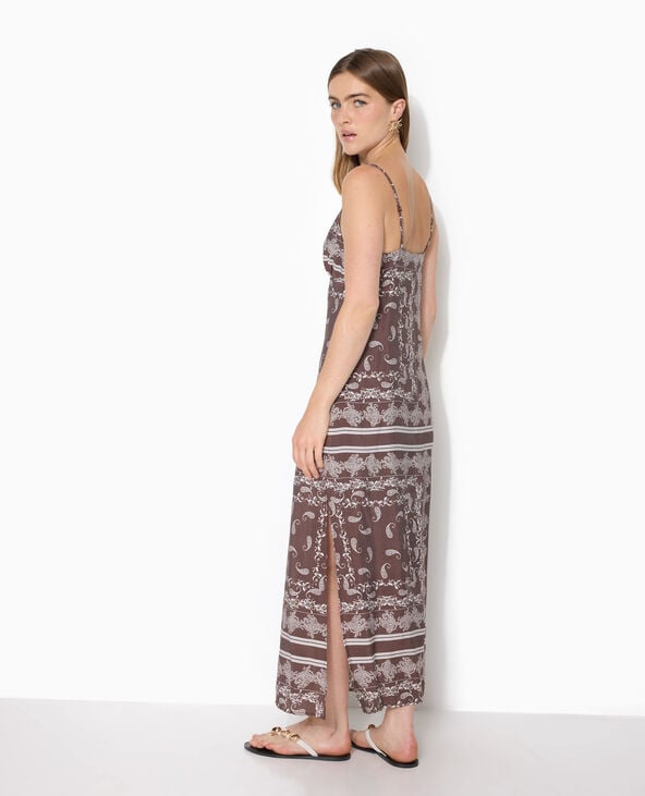 Robe longue forme empire motif bandana marron - Pimkie