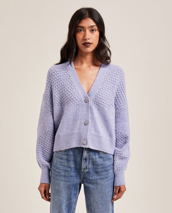 Gilet maille fantaisie boutons strass lilas - Pimkie