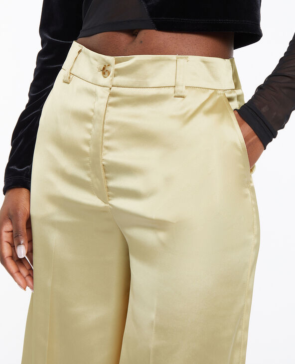Pantalon droit et large en satin beige - Pimkie