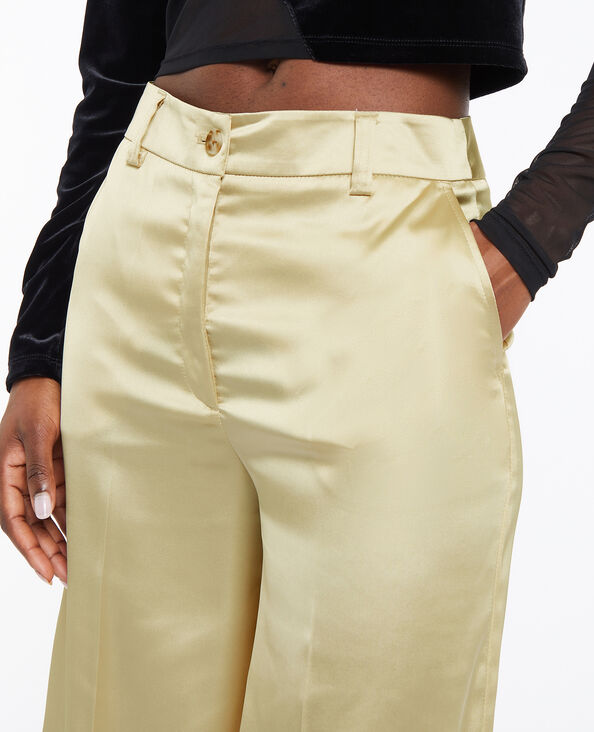Pantalon droit et large en satin beige - Pimkie