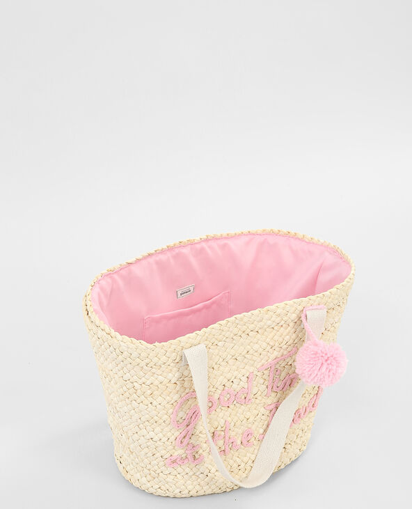 Panier en paille à message blanc - Pimkie