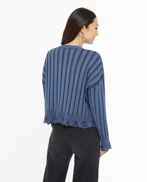 Gilet en maille torsadée effet destroy bleu - Pimkie