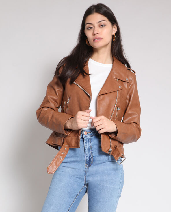 Veste perfecto faux cuir camel - Pimkie