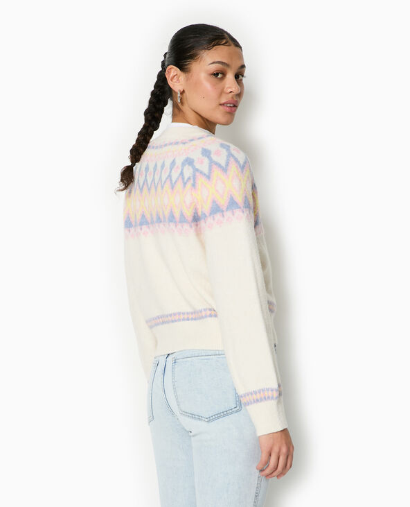 Gilet col rond motif jacquard blanc - Pimkie