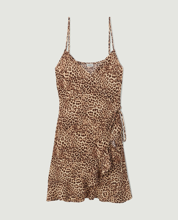 Robe courte porte-feuille léopard avec volants blanc - Pimkie