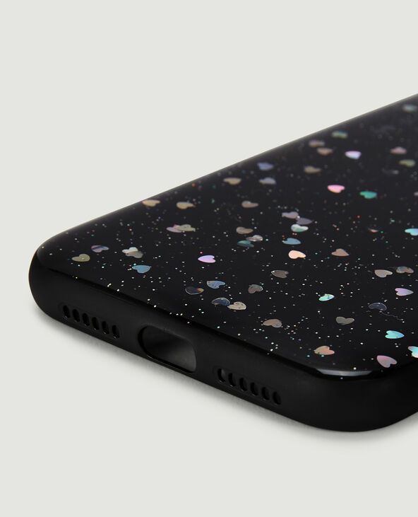 Coque iPhone "cœurs" noir - Pimkie
