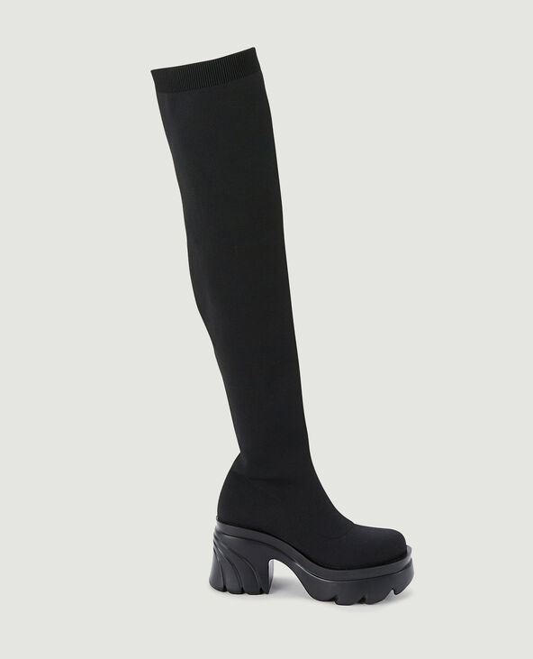 Bottes cuissardes en maille avec semelles plateformes noir - Pimkie