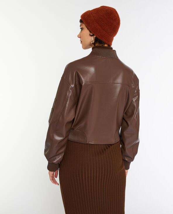 Blouson bomber en simili cuir marron - Pimkie