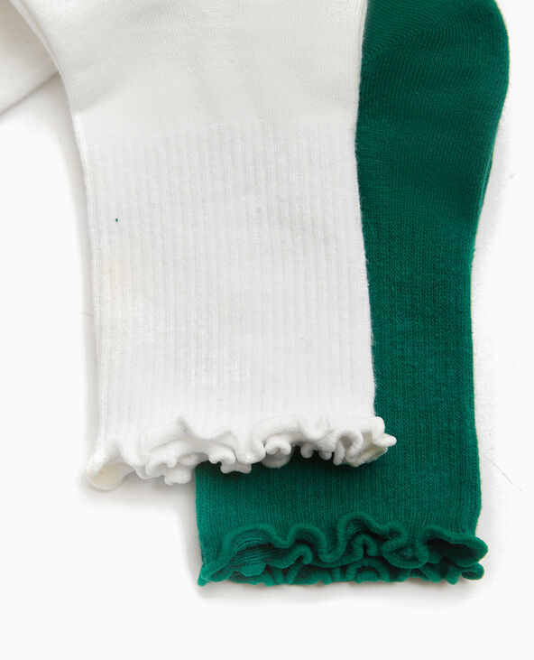 Lot de 2 paires de chaussettes avec bords ondulés vert foncé - Pimkie