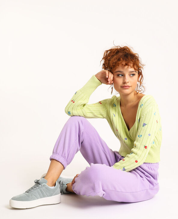 Gilet cropped brodé vert anis - Pimkie