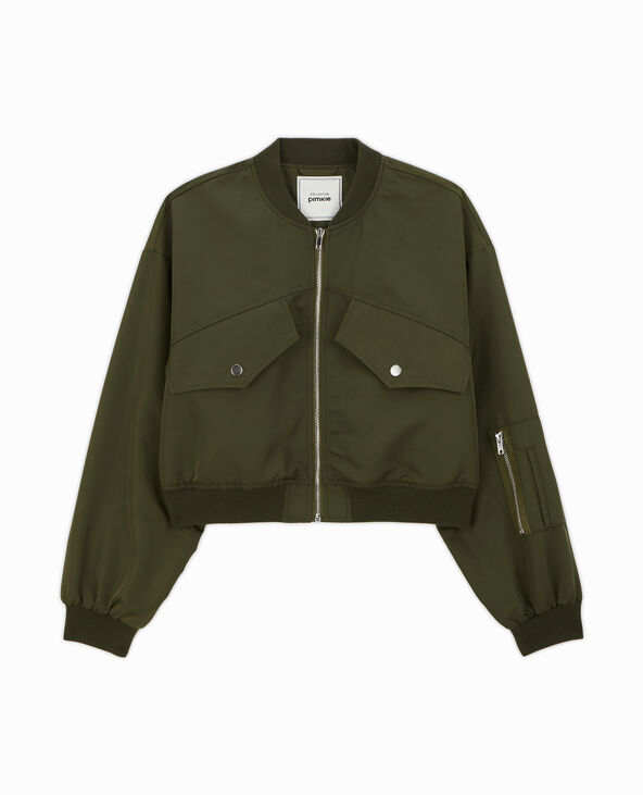 Bomber court en tissu satiné vert kaki - Pimkie