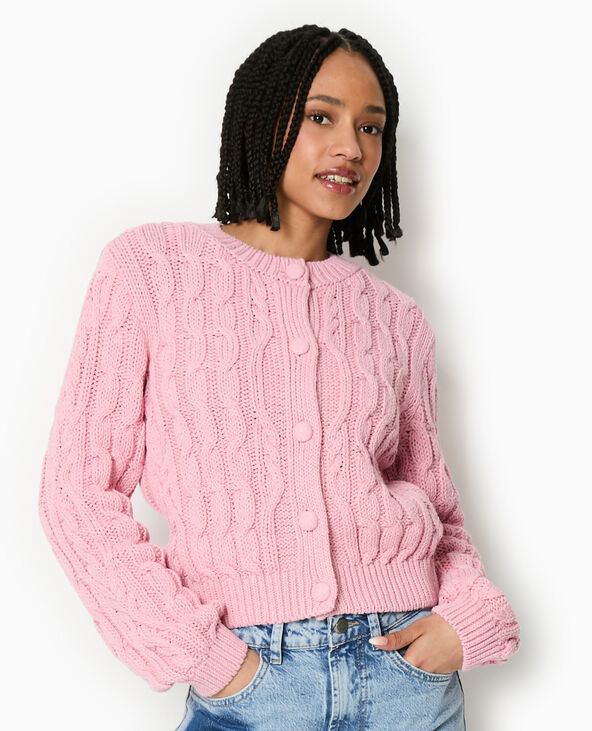 Gilet en maille torsadée rose - Pimkie