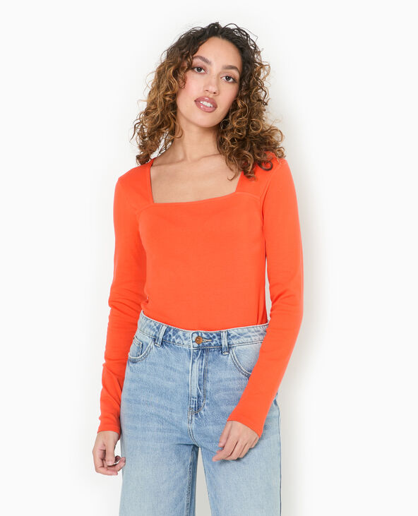 Body manches longues encolure carrée orange - Pimkie