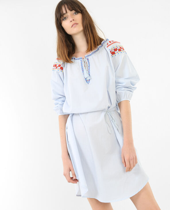 Robe folk brodée bleu - Pimkie