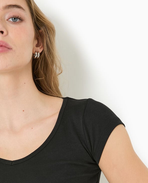 T-shirt court col V noir - Pimkie