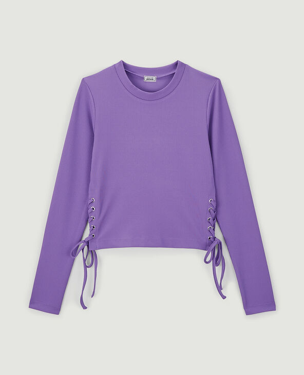Top maille côtelée avec lacets violet - Pimkie